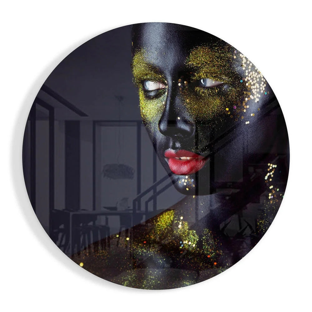 Stunning gold glitter portrait on tempered glass art