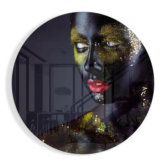 Stunning gold glitter portrait on tempered glass art