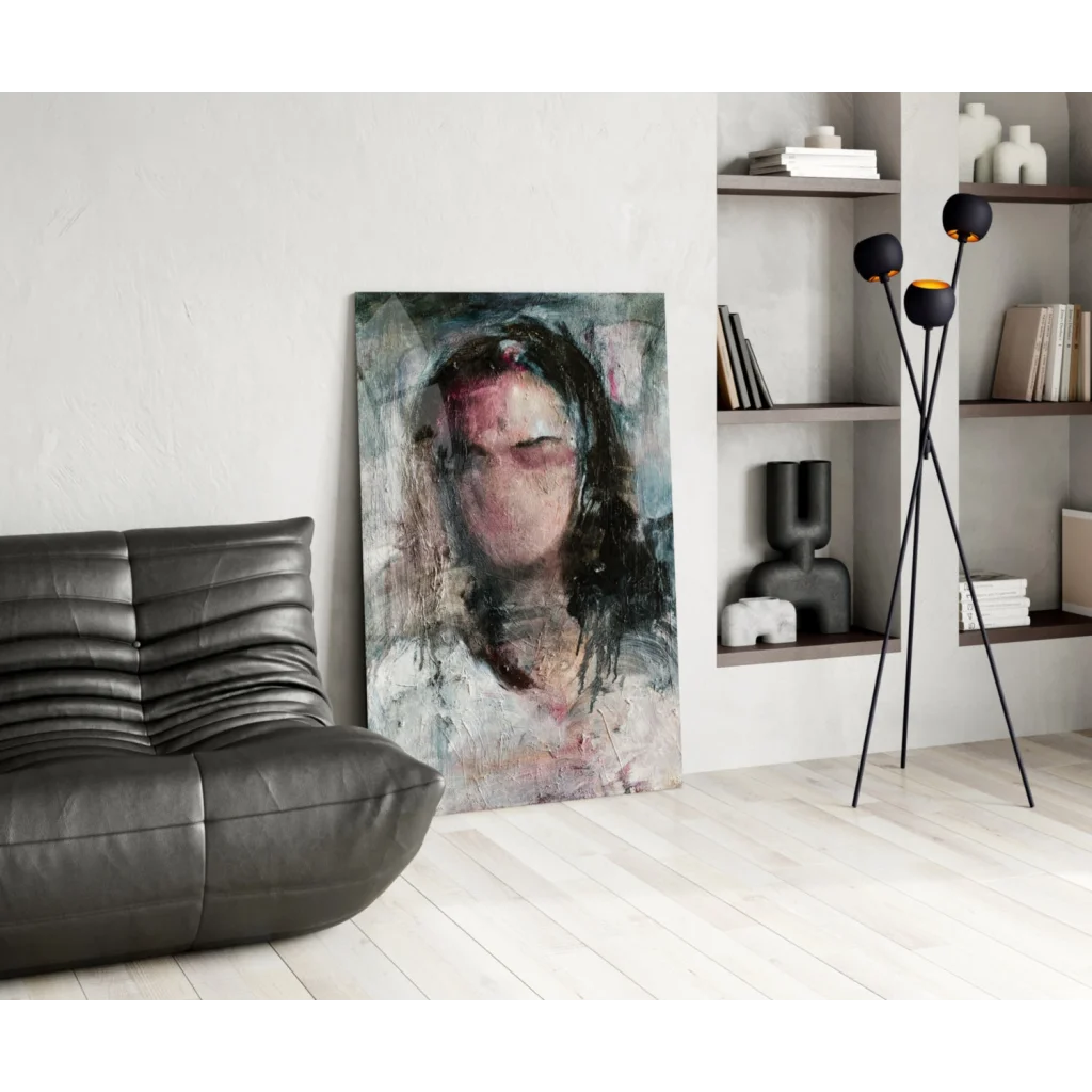 Stunning abstract portrait wall art in muted gray, pink, black tones