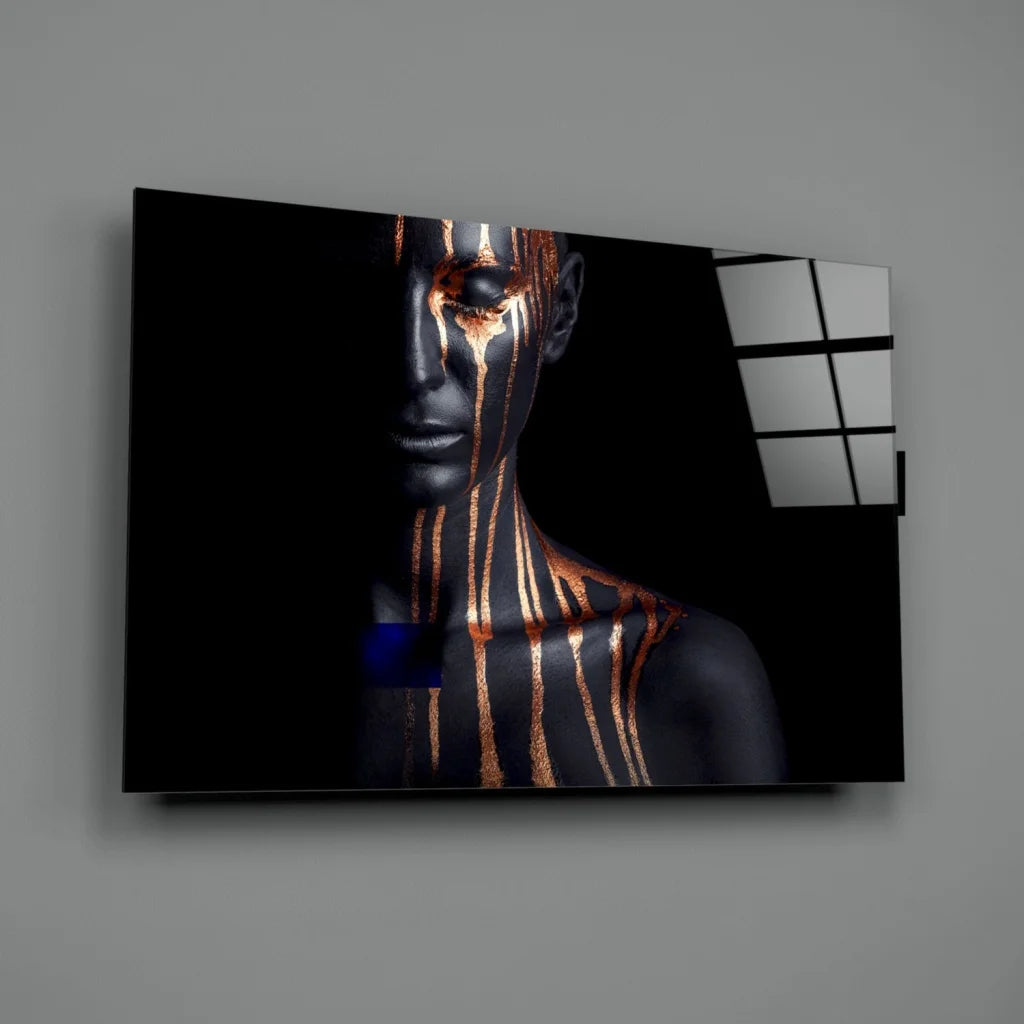 Black and gold abstract portrait wall art canvas mounted on wall