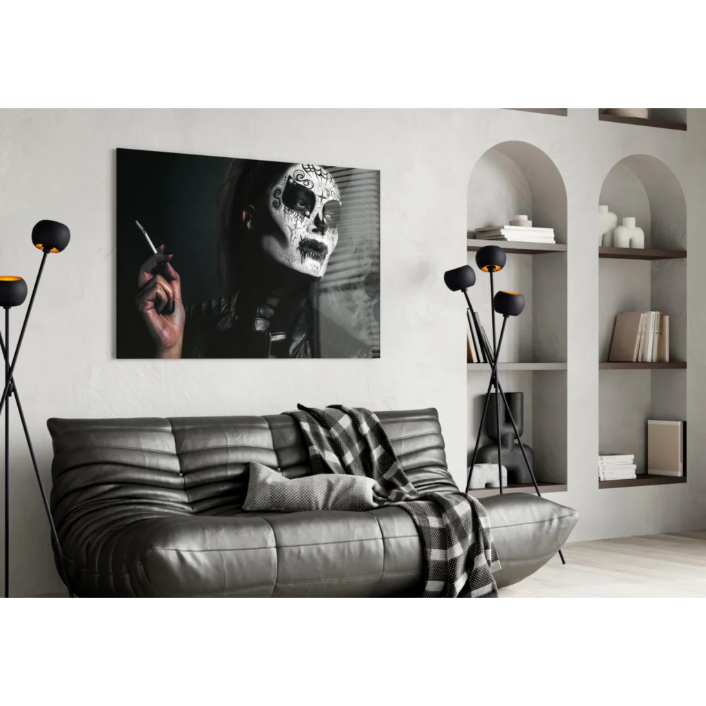 Sugar Skull Beauty Canvas Wall Art Print Black and White | Contemporary Home Wall Art | vintageantiquesgifts.com
