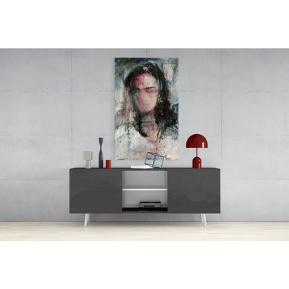 Stunning abstract portrait wall art with textured brushstrokes in muted gray, white, soft pink tones