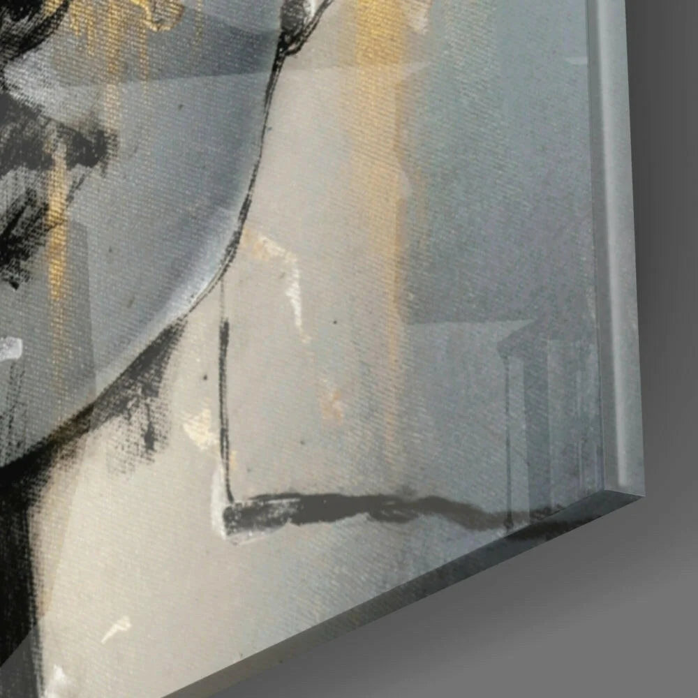 Gold accent abstract face canvas wall art with textured grays and blacks