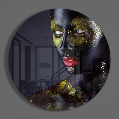 Stunning gold glitter portrait of woman on tempered glass art