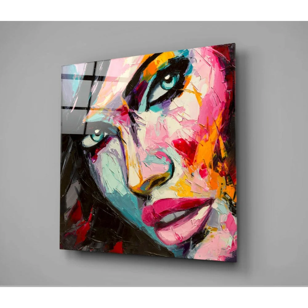 Vibrant bold abstract glass wall art with pink teal orange brushstrokes