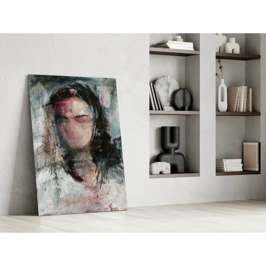 Stunning abstract portrait wall art in muted gray, white, pink tones