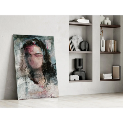 Stunning abstract portrait wall art in muted gray, white, pink tones