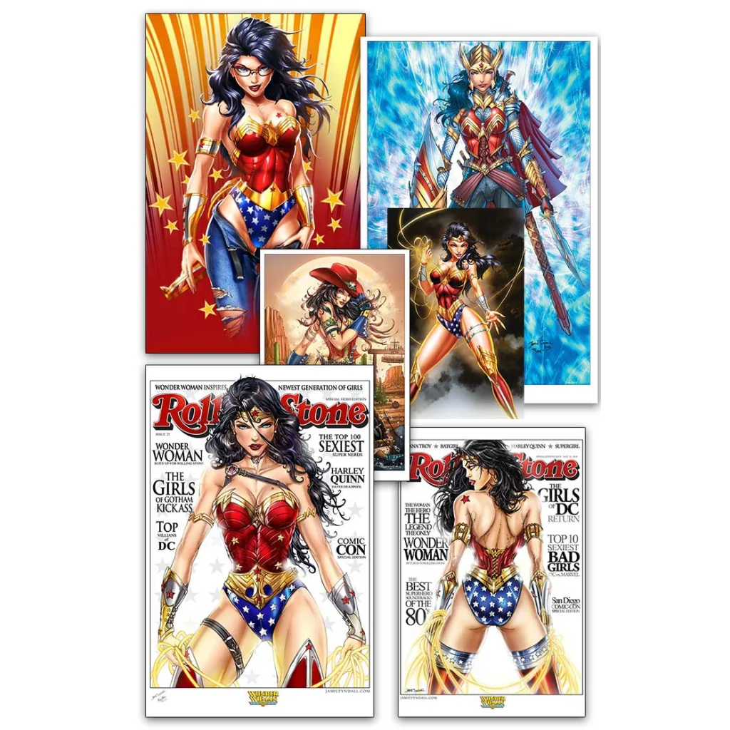Wonder Woman comic covers on brushed aluminum wall art print