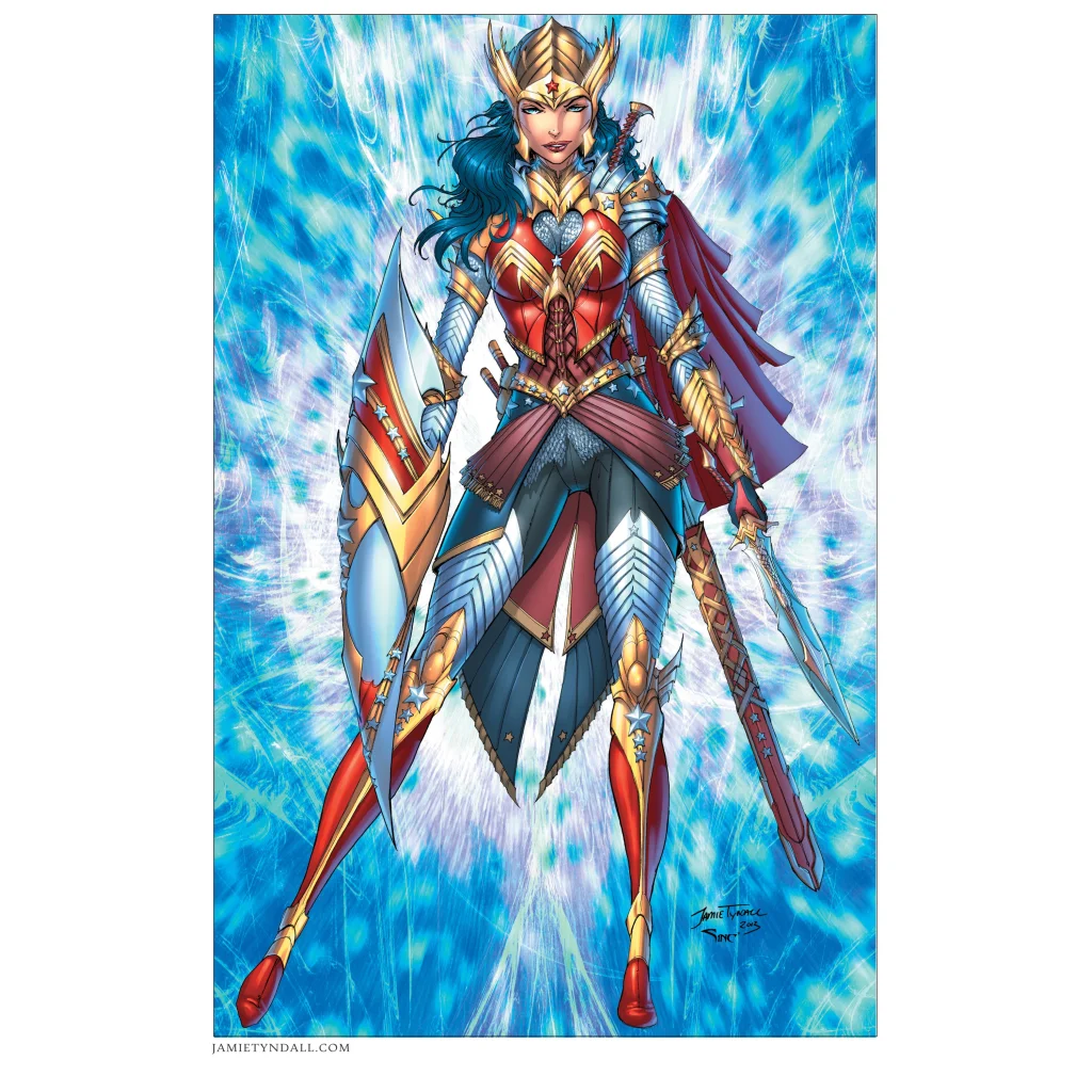 Wonder Woman battle armor brushed aluminum wall art print