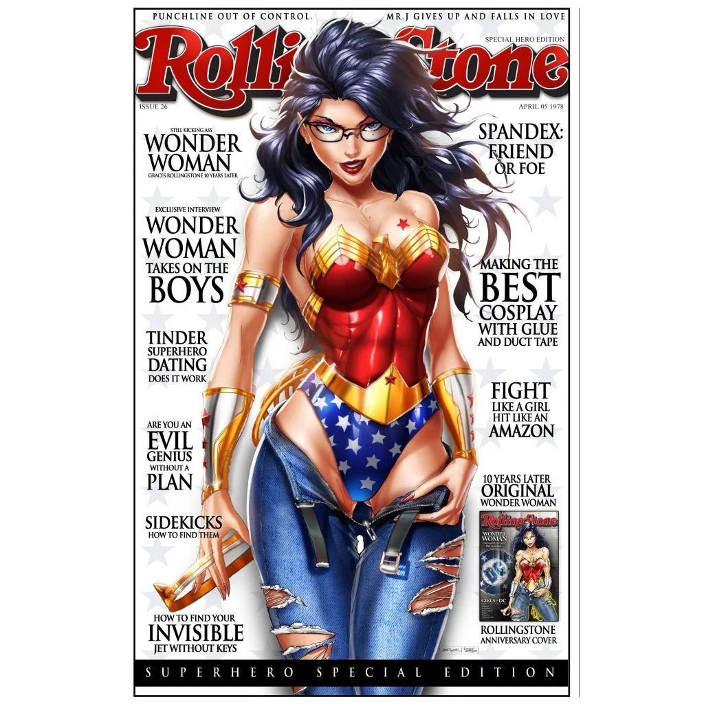 Stylized Wonder Woman on brushed aluminum art print