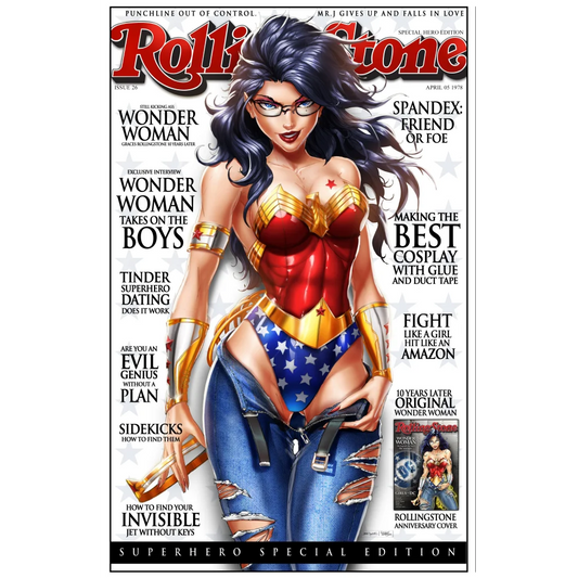 Stylized Wonder Woman on brushed aluminum art print