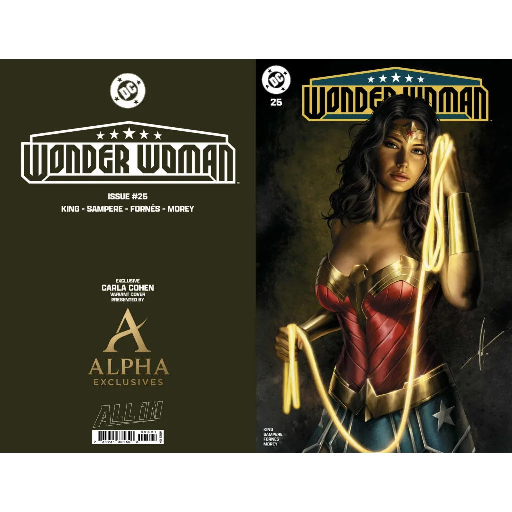 Wonder Woman with golden lasso in Daniel Sampere red gold armor comic