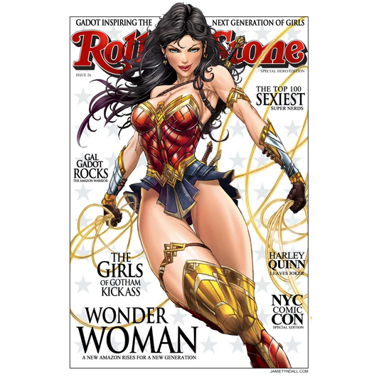 Wonder Woman Rolling Stone cover in brushed aluminum print