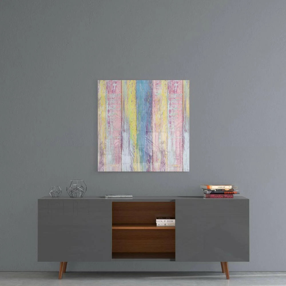 Pastel Stripes Glass Wall Art with Distressed Wood Texture | Contemporary Home Wall Art | vintageantiquesgifts.com