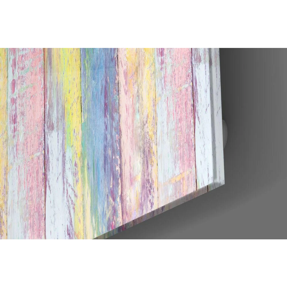 Pastel Stripes Glass Wall Art with Distressed Wood Texture | Modern Wall Art Decor | vintageantiquesgifts.com