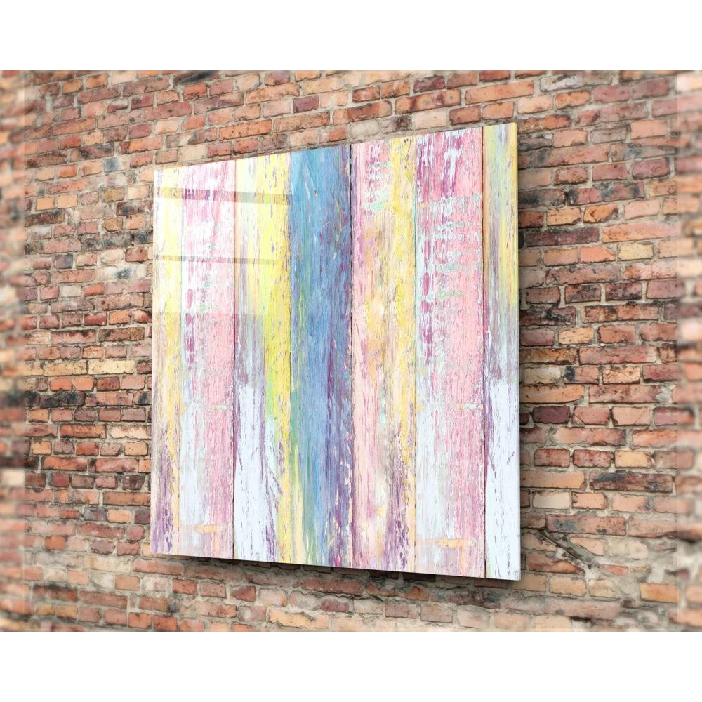 Pastel Stripes Glass Wall Art with Distressed Wood Texture | Glass Wall Art Print | vintageantiquesgifts.com