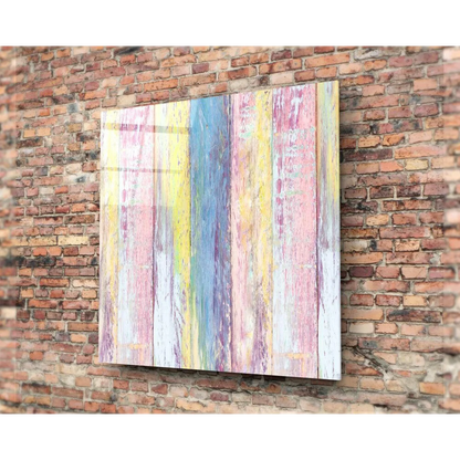 Pastel Stripes Glass Wall Art with Distressed Wood Texture | Glass Wall Art Print | vintageantiquesgifts.com