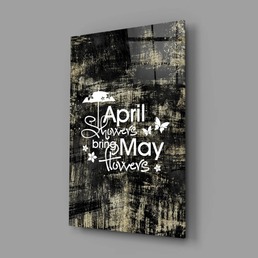 Black and white wall art canvas print of April showers bring May flowers with butterflies