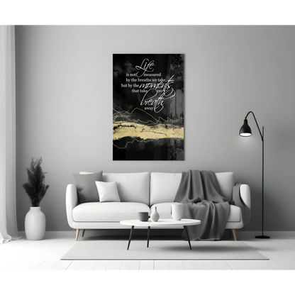 Black and gold canvas wall art with breathtaking quote on elegant cursive script