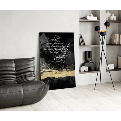 Breathtaking Moments black gold canvas wall art with inspiring quote