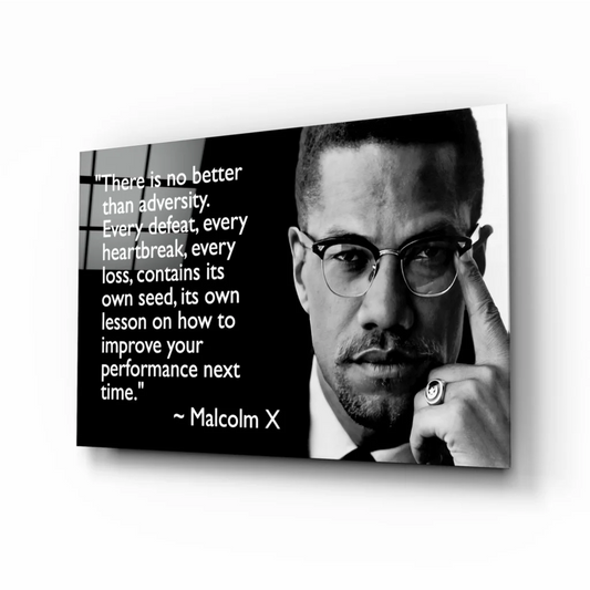 Malcolm X portrait canvas wall art with inspirational quote