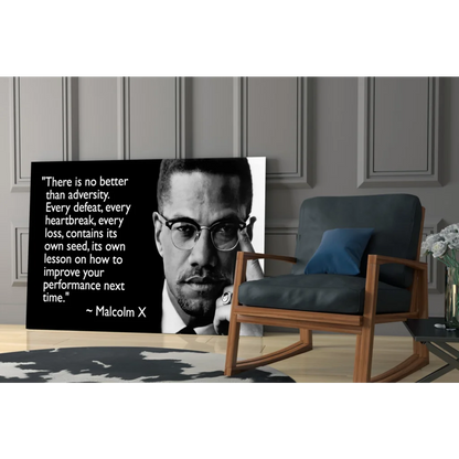 Black and white Malcolm X portrait wall art canvas with quote