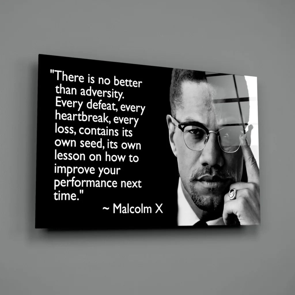 Black-and-white Malcolm X portrait canvas wall art with quote