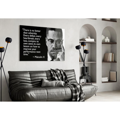 Malcolm X portrait canvas wall art with inspirational quote