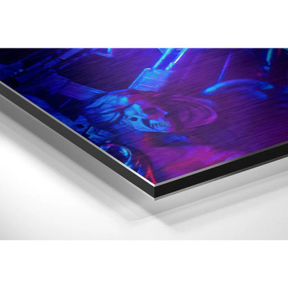 Vibrant neon art on brushed aluminium dibond print with black frame