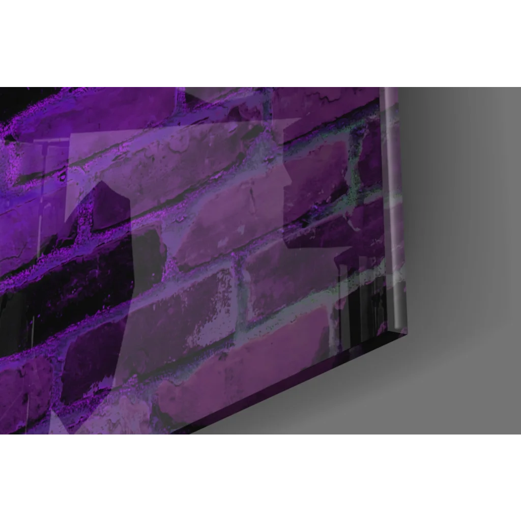 Glowing purple Seneca truth quote glass wall art on reflective brick canvas