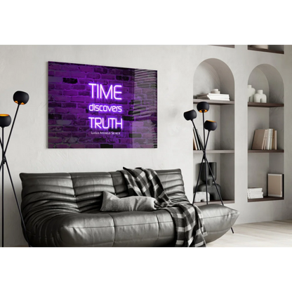 Glowing Purple Seneca Truth Quote Neon Glass Wall Art Canvas | Contemporary Home Wall Art | vintageantiquesgifts.com