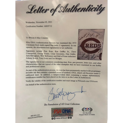 1973 Cincinnati Reds team-signed program with PSA/DNA, multi autographed flag