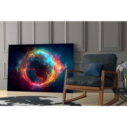 Fiery Earth Energy cosmic glass wall art canvas print on wall