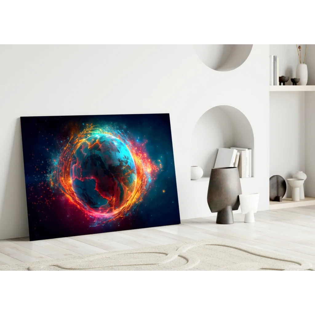 Fiery Earth Energy Cosmic Glass Wall Art Canvas Print | Modern Wall Art Decor | vintageantiquesgifts.com
