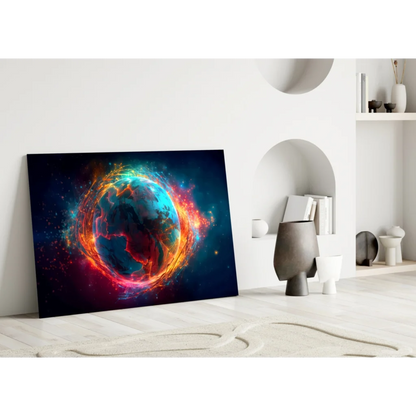 Fiery Earth Energy Cosmic Glass Wall Art Canvas Print | Modern Wall Art Decor | vintageantiquesgifts.com
