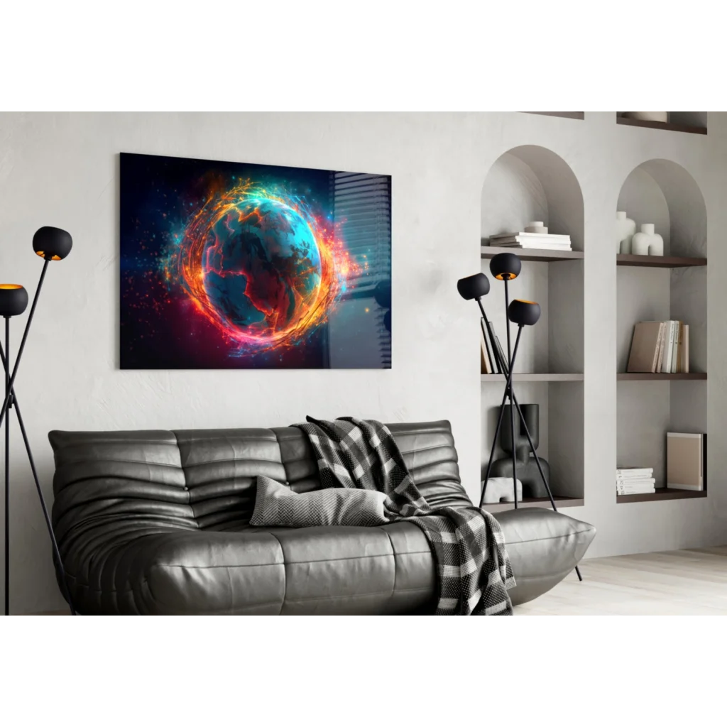 Fiery Earth Energy Cosmic Glass Wall Art Canvas Print | Contemporary Home Wall Art | vintageantiquesgifts.com