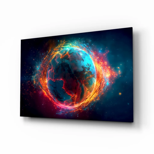 Fiery Earth Energy Cosmic Glass Wall Art Canvas Print | Insigneart USA | vintageantiquesgifts.com