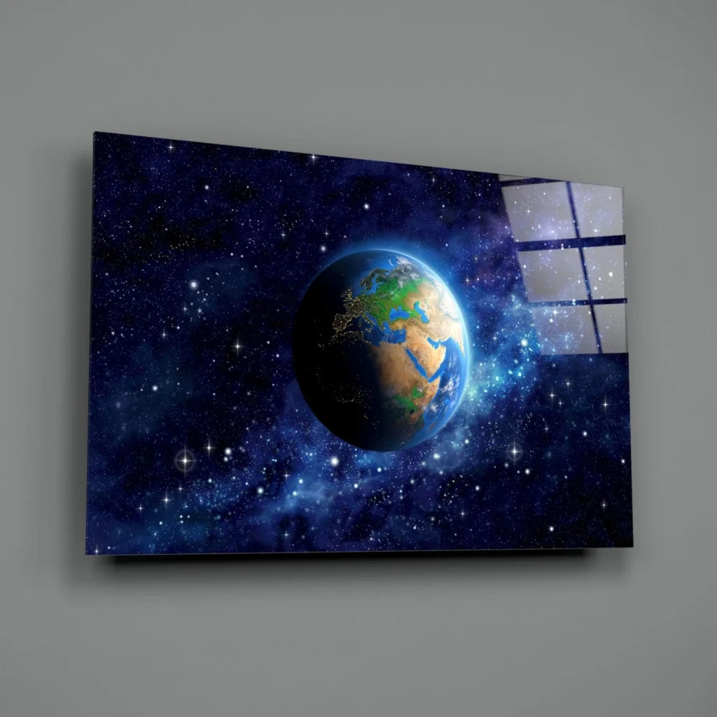 Cosmic Earth Galaxy Wall Art Canvas Print | Glass Wall Art Print | vintageantiquesgifts.com