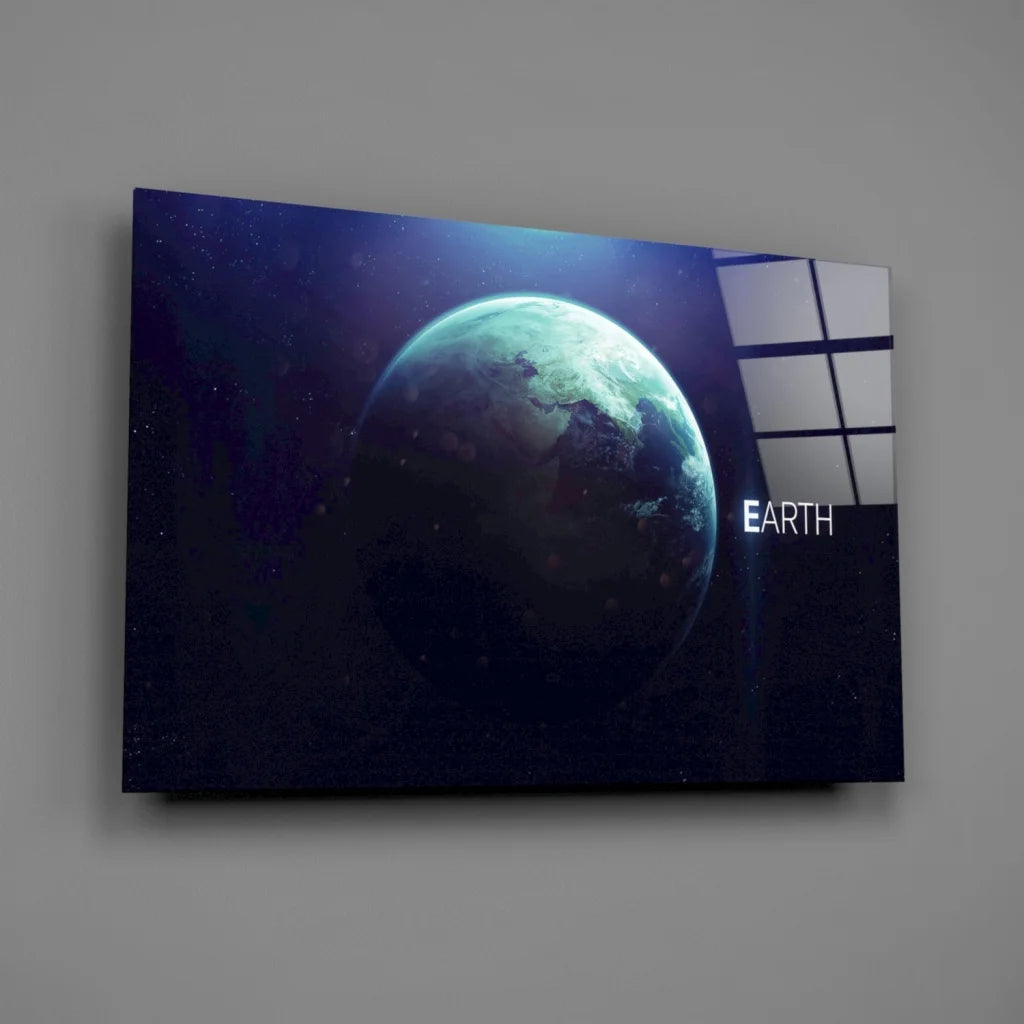 Earth glass wall art canvas print with starry space view