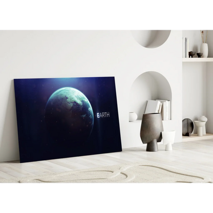 Sleek earth glass wall art canvas print with starry space view