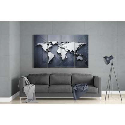 Stunning silver metallic world map wall art on gray canvas