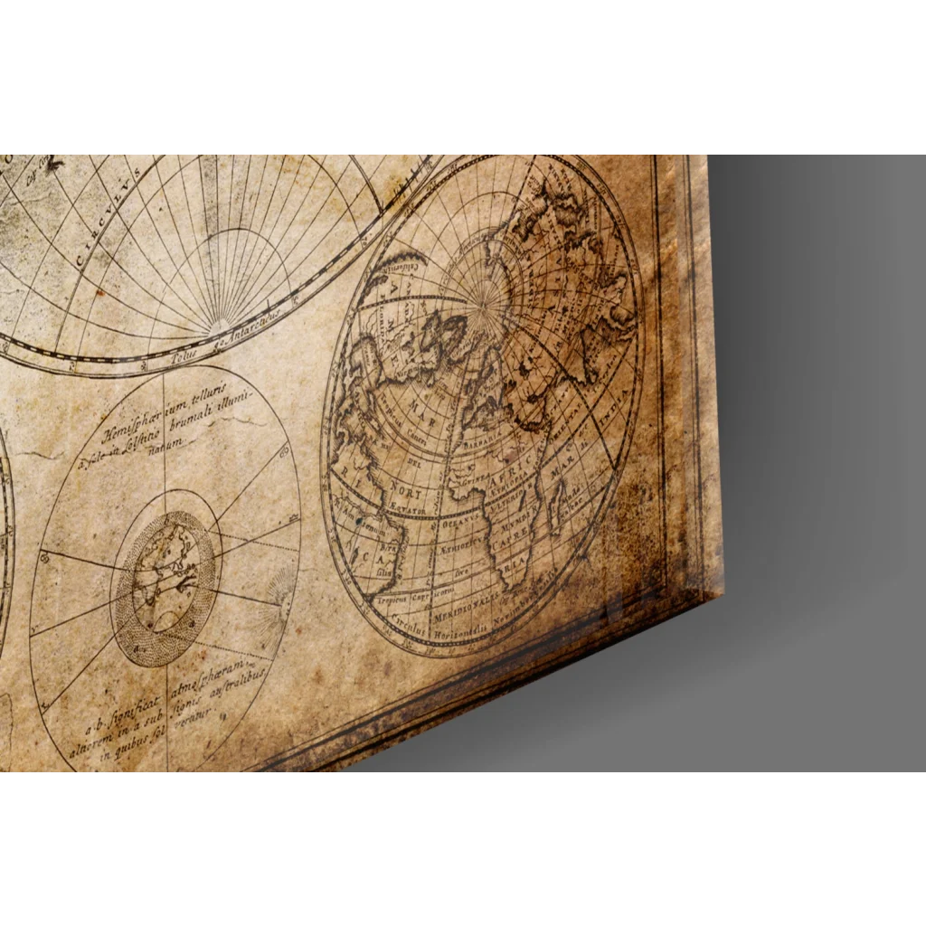 Vintage world map canvas wall art with aged parchment design