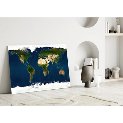 Stunning world map canvas wall art on white wall