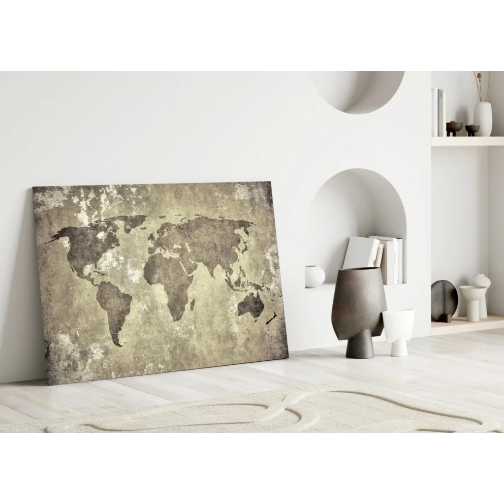 Vintage World Map Canvas Wall Art with Distressed Finish | Modern Wall Art Decor | vintageantiquesgifts.com