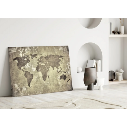 Vintage World Map Canvas Wall Art with Distressed Finish | Modern Wall Art Decor | vintageantiquesgifts.com