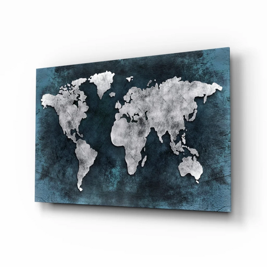 Stunning Teal Silver World Map Wall Art Canvas | Insigneart USA | vintageantiquesgifts.com