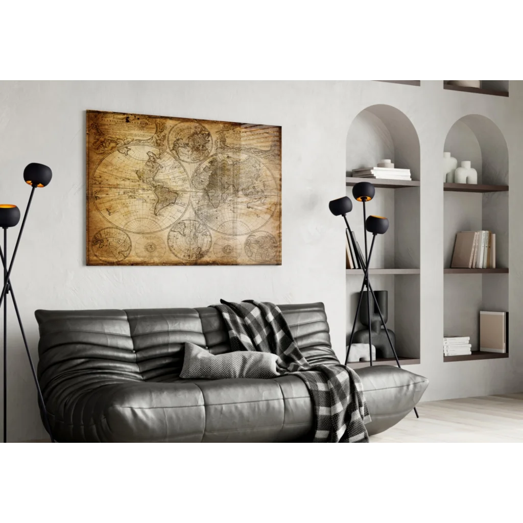 Vintage World Map Canvas Wall Art with Aged Parchment Design | Contemporary Home Wall Art | vintageantiquesgifts.com