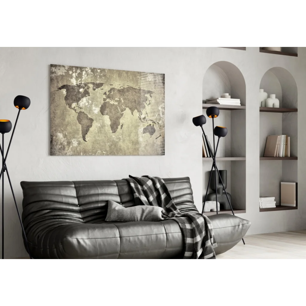 Vintage World Map Canvas Wall Art with Distressed Finish | Contemporary Home Wall Art | vintageantiquesgifts.com