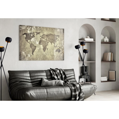 Vintage World Map Canvas Wall Art with Distressed Finish | Contemporary Home Wall Art | vintageantiquesgifts.com