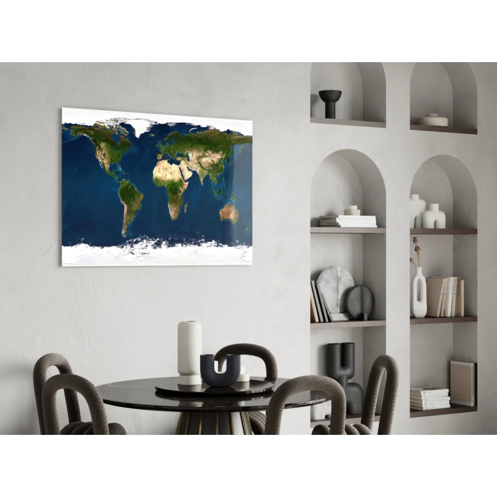 Stunning world map canvas wall art on white wall